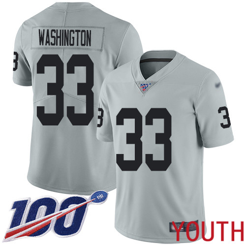 Oakland Raiders Limited Silver Youth DeAndre Washington Jersey NFL Football #33 100th Season Jersey->youth nfl jersey->Youth Jersey